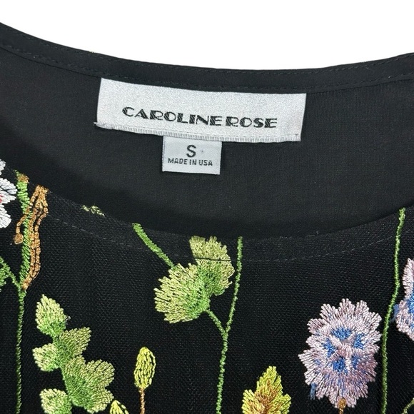 Caroline Rose Garden Walk Embroidered Floral Tunic Blouse Black Mesh Size Small - Picture 3 of 15